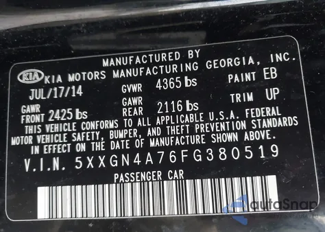 2015 Kia Optima Ex z USA, uszkodzony, nr VIN 5XXGN4A76FG380519